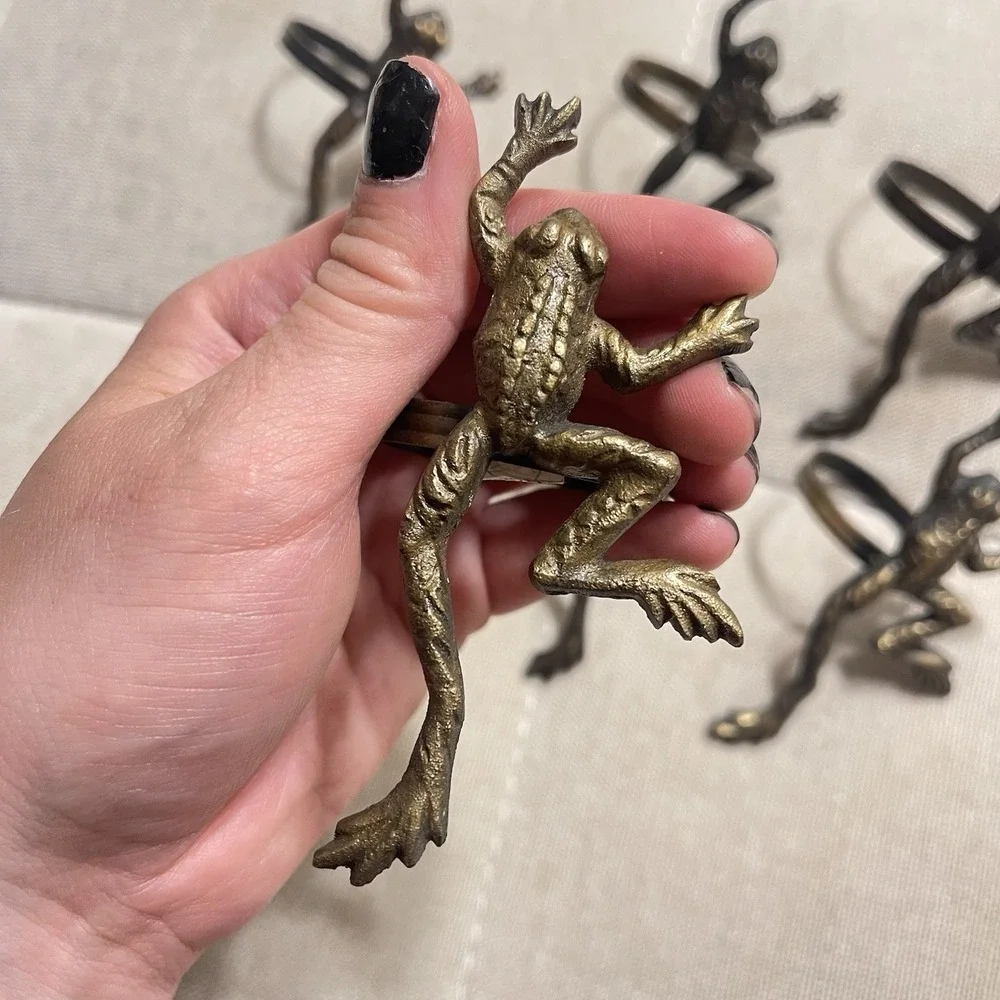 Vintage Metal Kanchan For Mango Lot Of 6 Metal Tree Frog Napkin Rings